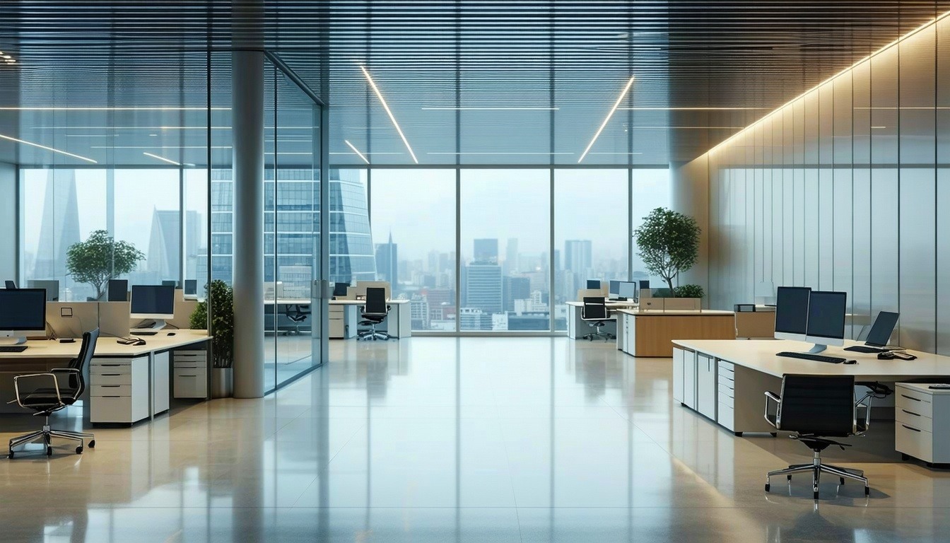 A spotless and modern financial office space with